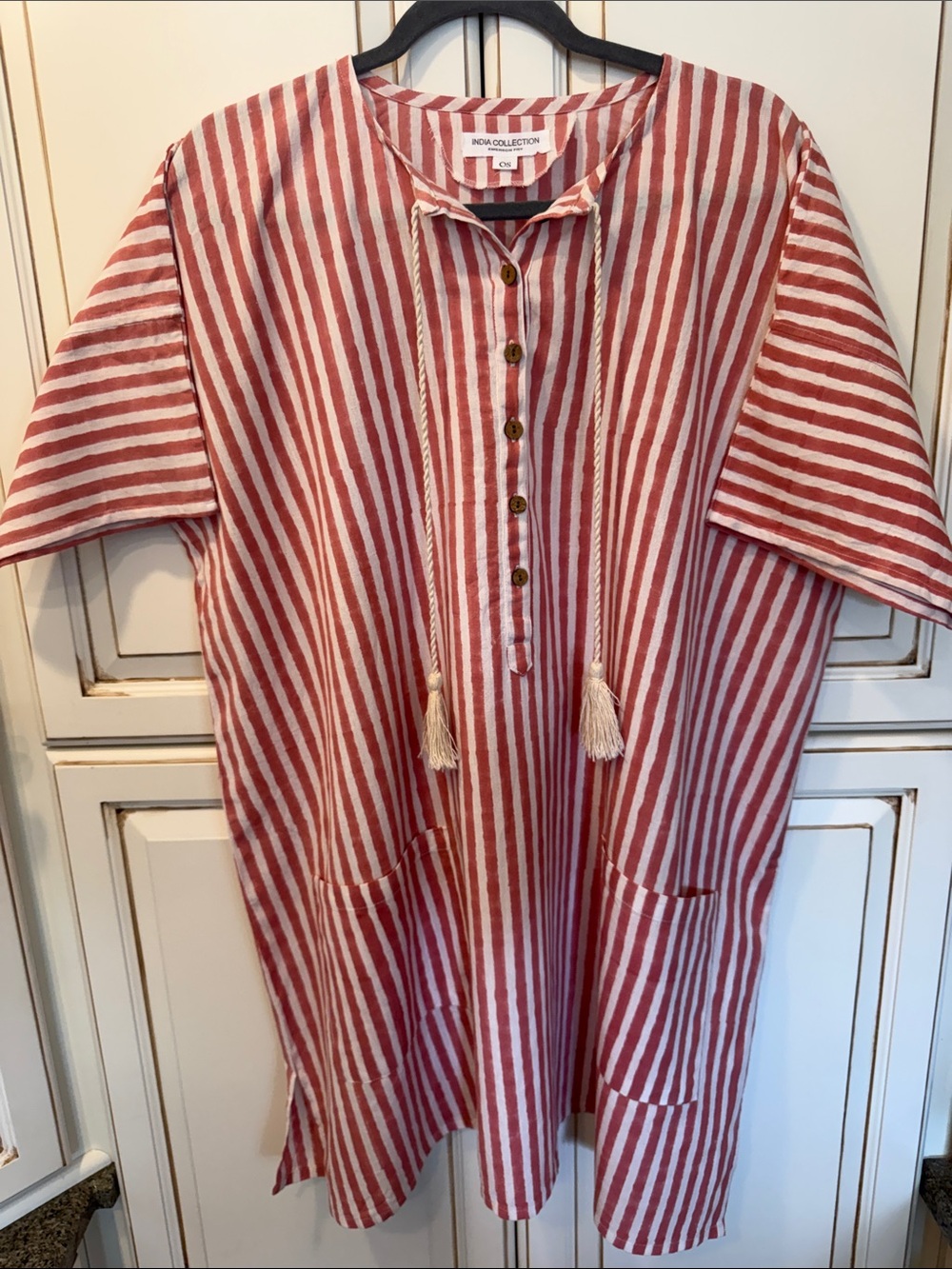 Emerson Fry Baja Caftan- India Collection Muted Clay Stripe Organic- OS